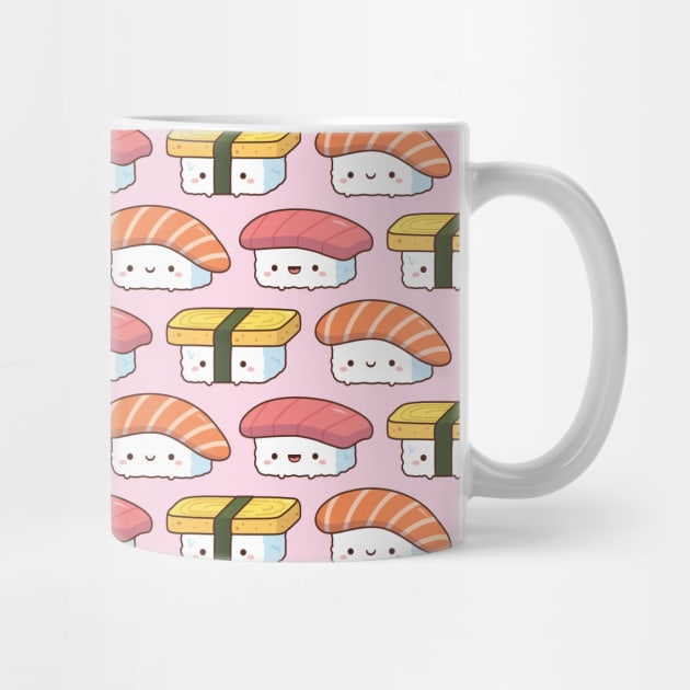 Cute Salmon, Tuna and Egg Sushi Pattern by rustydoodle